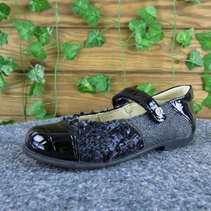 Naturino Girls Mary‎ Jane  Sz T 8.5 Medium Black Leather Hook & Loop